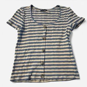 American Eagle Outfitters Yellow & Blue Striped Crop Top, Size Medium